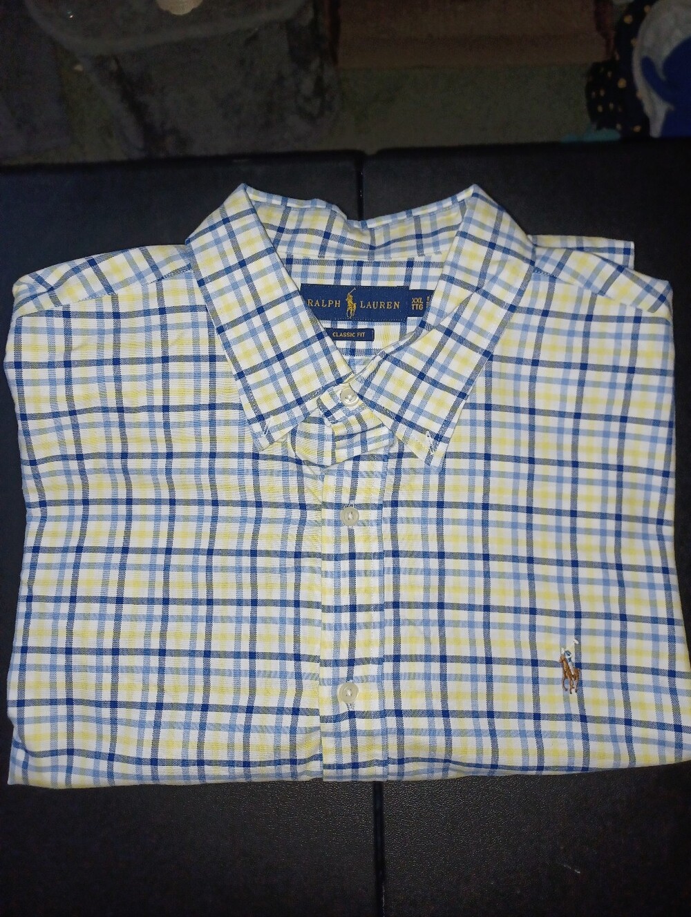 Polo Ralph Lauren Button Down Shirt Big Mans Size 2XL Blue And Yellow Check 2X